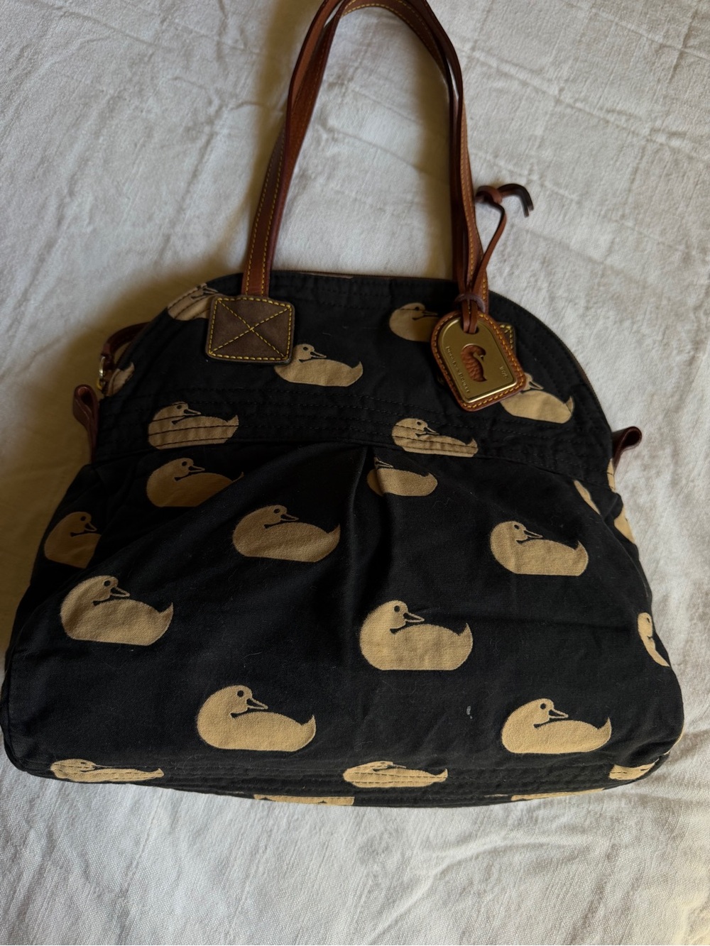 Dooney & Bourke Black Shoulder Bag with Tan Duck Motif
